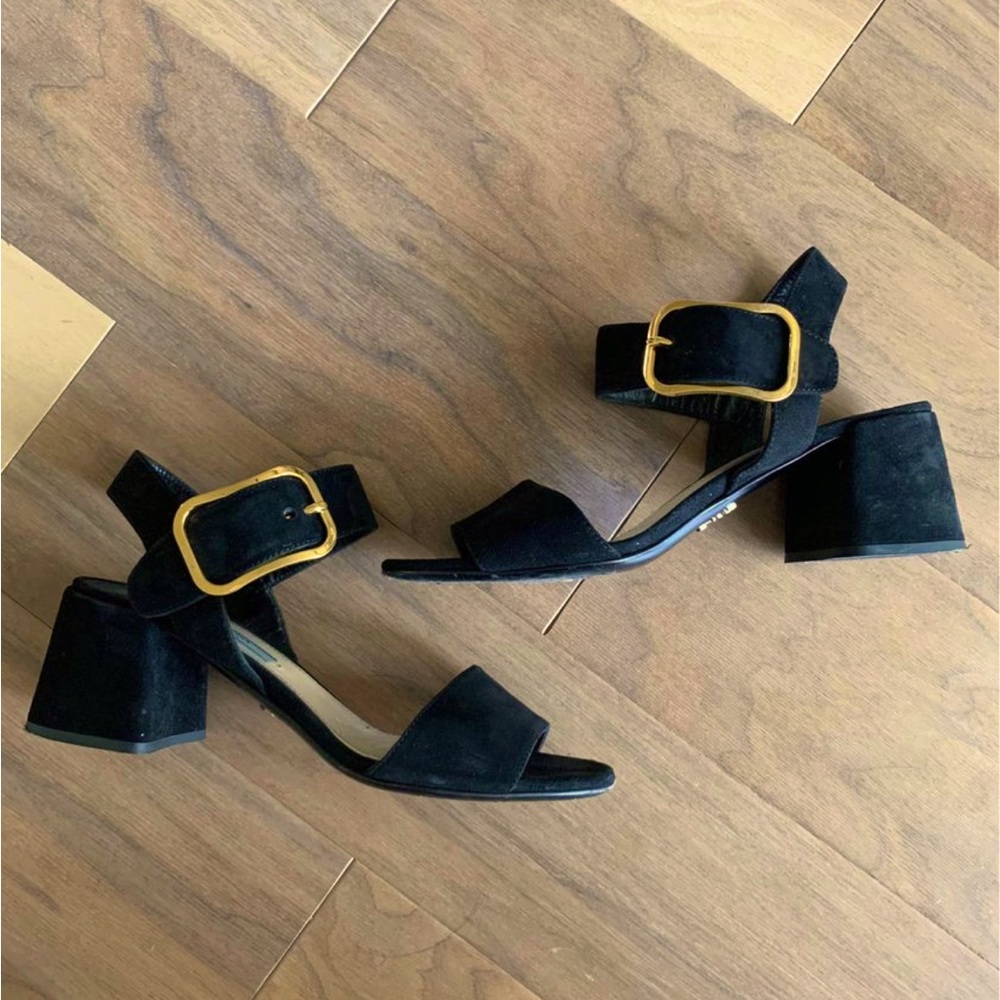 Prada Black Suede Block Heel Sandal